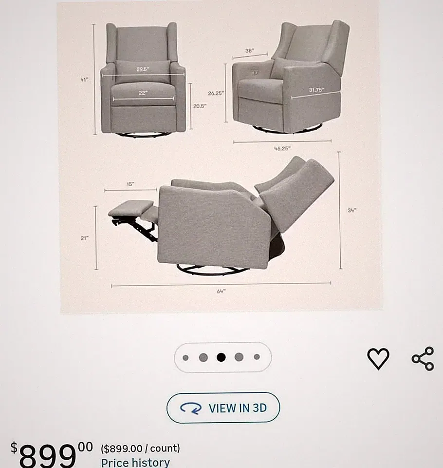 Babyletto Kiwi Glider Recliner Nursery Chair w/ USB Ports - GREENGUARD Gold Cert